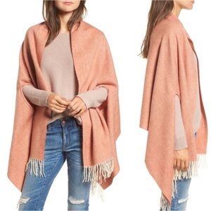 Madewell Wool Blend Fringe Blanket Scarf Cape with Arm Holes